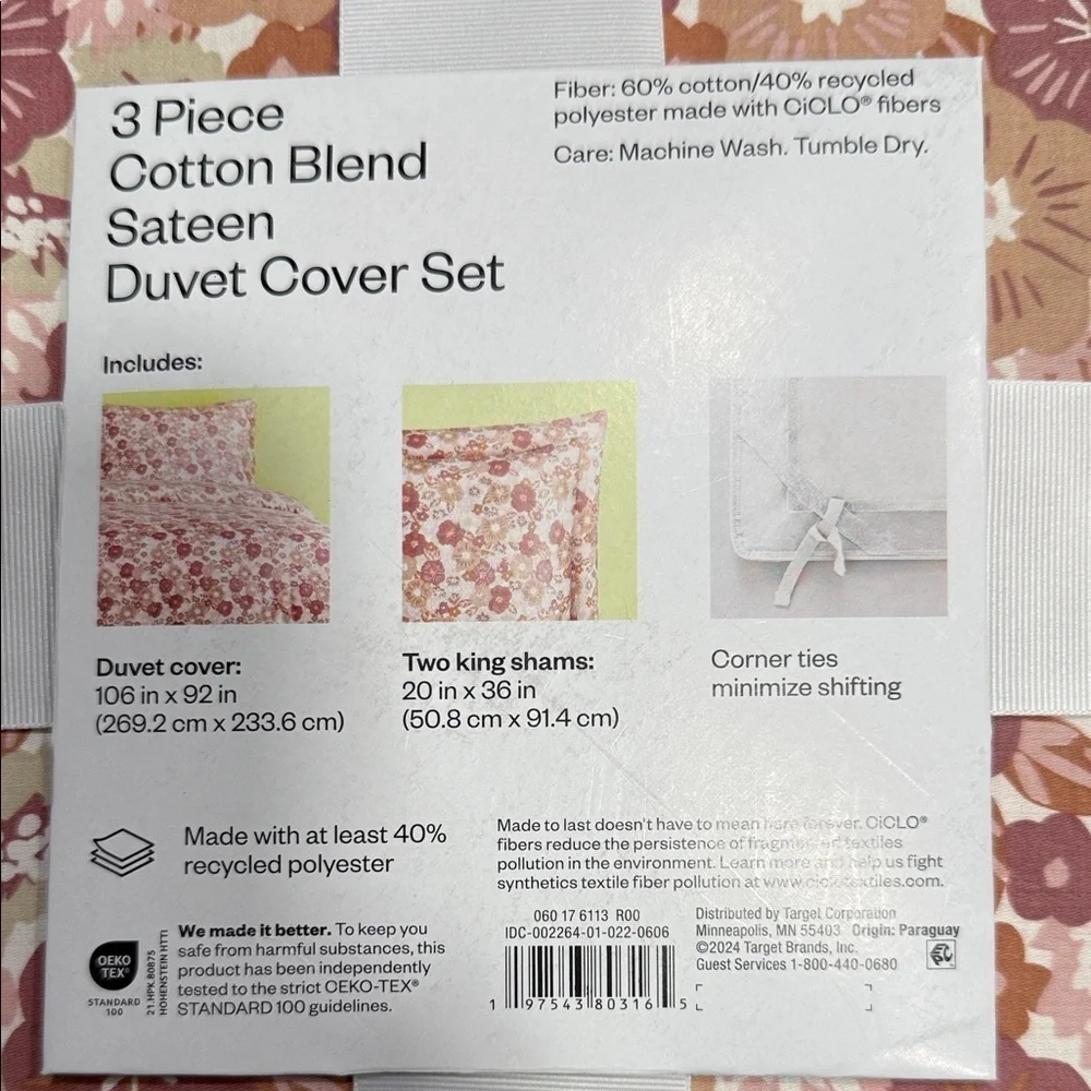 Room Essentials Pink and Cream Floral Duvet Set